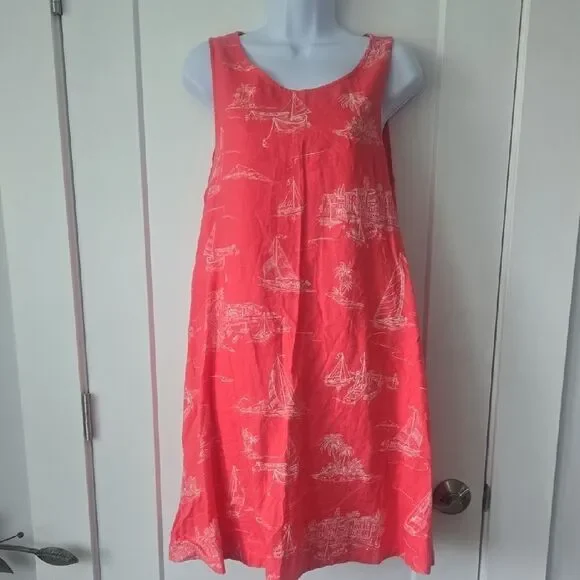 Cynthia Rowley | Dresses | Cynthia Rowleycoral Linen Dress With White  Nautical Print | Poshmark